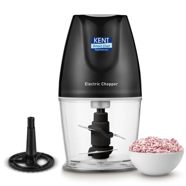 KENT Electric Chopper-B for Kitchen 250 Watt | Chop, Mince, Puree, Whisk, 400 ml Capacity | Stainless Steel Double Chopping Blades | Transparent Chopping Bowl | Anti-Skid | One Touch Operation