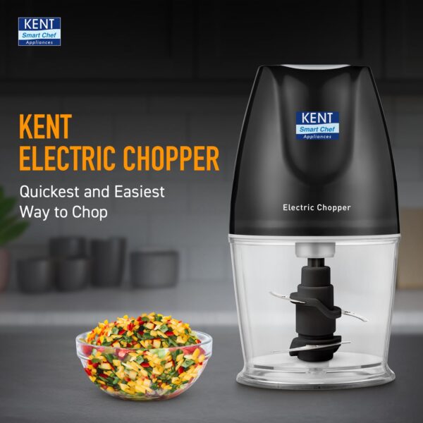 KENT Electric Chopper-B for Kitchen 250 Watt | Chop, Mince, Puree, Whisk, 400 ml Capacity | Stainless Steel Double Chopping Blades | Transparent Chopping Bowl | Anti-Skid | One Touch Operation - Image 3