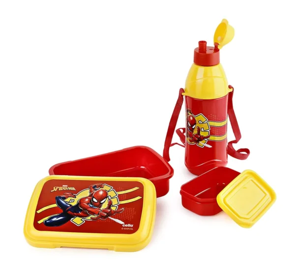 Cello Plastic Joy Lunch Box 650ml & Water Bottle Spiderman 400ml Combo Set (Red) - 2 Pieces | Kids Tiffin Box - Image 2
