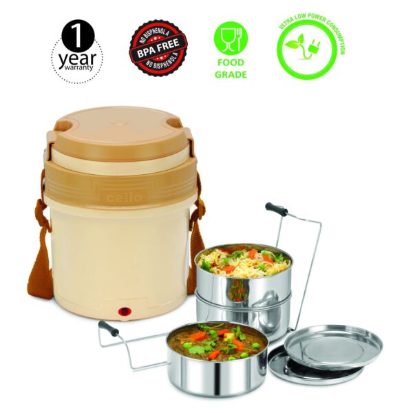 Cello Newton 3 Stainless Steel Container Electric Lunch Box	| Tiffin Box - Image 3