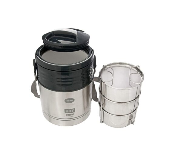 Cello Hot Stuff 3 Stainless Steel Containers Insulated Lunch Box | Leak Proof Tiffin Box | Silver - Image 4