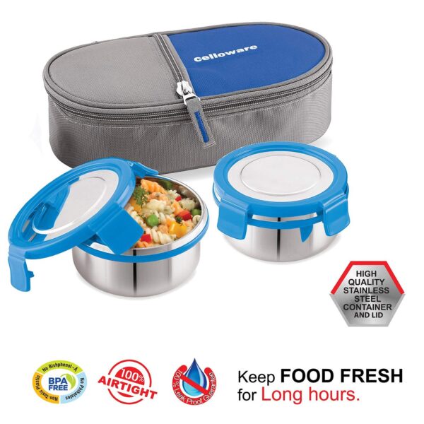 Cello Max Fresh All Steel 2 Containers Lunch Box | Leak Proof Tiffin Box - Image 3