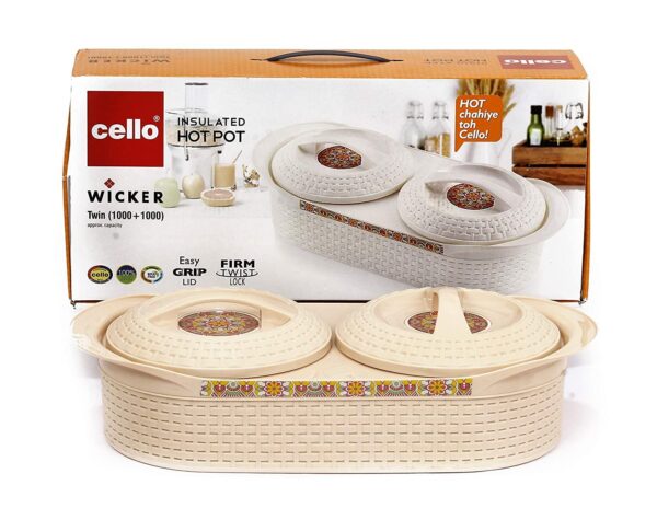 Cello Wicker Twin Insulated Casserole (1000ml + 1000ml) - Image 4