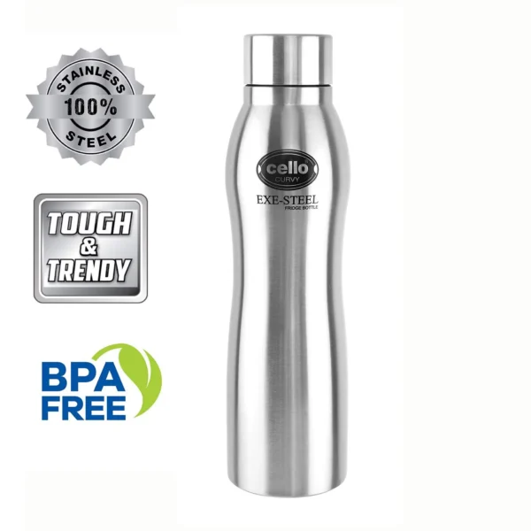 Cello Curvy Stainless Steel Single Walled Water Bottle, 1000ml, 1pc, Silver - Image 4