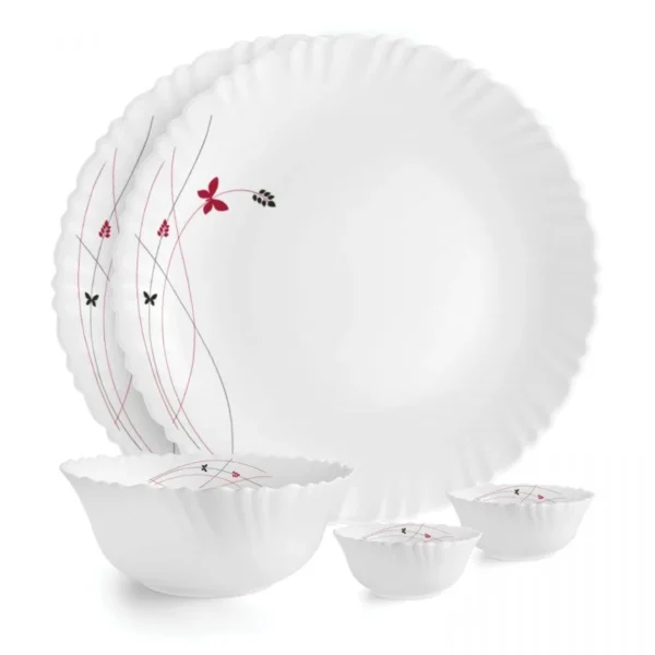 Cello Lush Fiesta Dazzle Series Opalware Dinner Set, 5 Pieces, White | Microwave Safe - Image 4