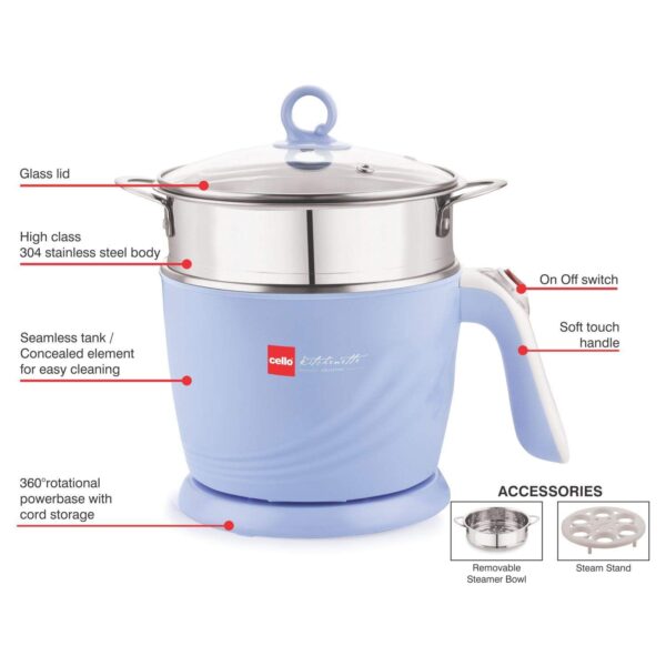 Cello 100 B Electric Multi Utility Cooker - 1.2 Litre	| Electric Multi Kettle | Steamer - Image 4