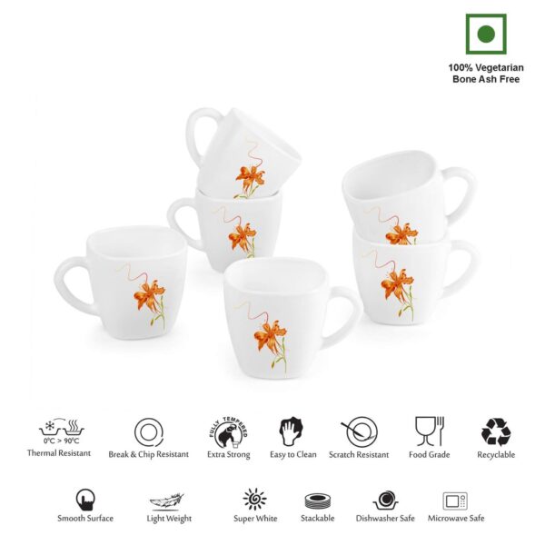 Cello Opalware Vogue 6pcs Tea/Coffee Mug Combo Set - Small (10cl) | White | Microwave Safe, Dishwasher Safe - Image 2