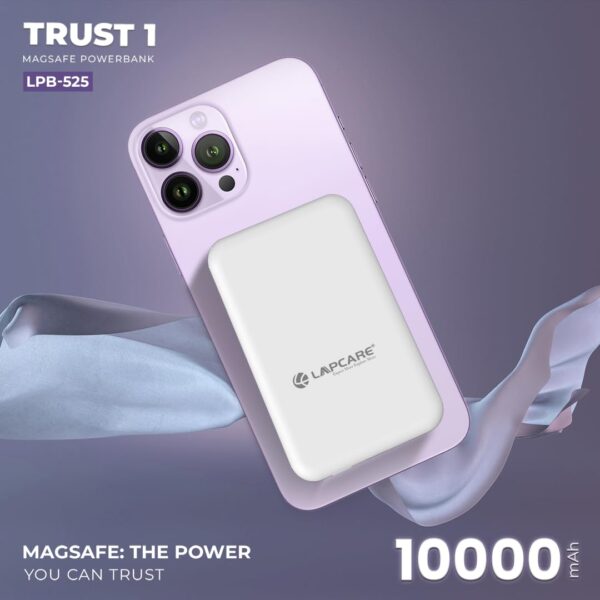 LAPCARE Trust-I Wireless Power Bank, 10000mAh	with Type-C Fast Charging | LED Indicator | White - Image 2