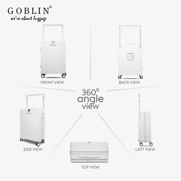 Goblin Steller Cabin Size Trolley Bag for Travel | Hard Sided Luggage Bag For Men Women | TSA Lock, Coffee Mug Stand, Hanger and Silent Wheels | Unisex Travel Bag | PP Material, Scratch Resistant - White - Image 4