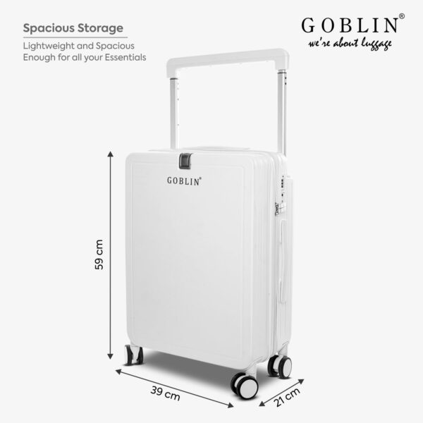 Goblin Steller Cabin Size Trolley Bag for Travel | Hard Sided Luggage Bag For Men Women | TSA Lock, Coffee Mug Stand, Hanger and Silent Wheels | Unisex Travel Bag | PP Material, Scratch Resistant - White - Image 3