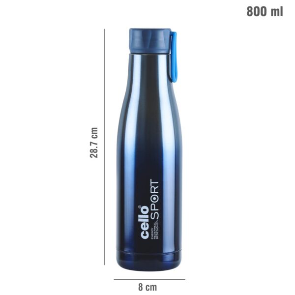Cello Dazzle Insulated Flask | Hot and Cold Stainless Steel Water Bottle | Double Walled Carry Flask for Travel, Home, Office, School | 800ml | Blue | Inner Copper - Image 5