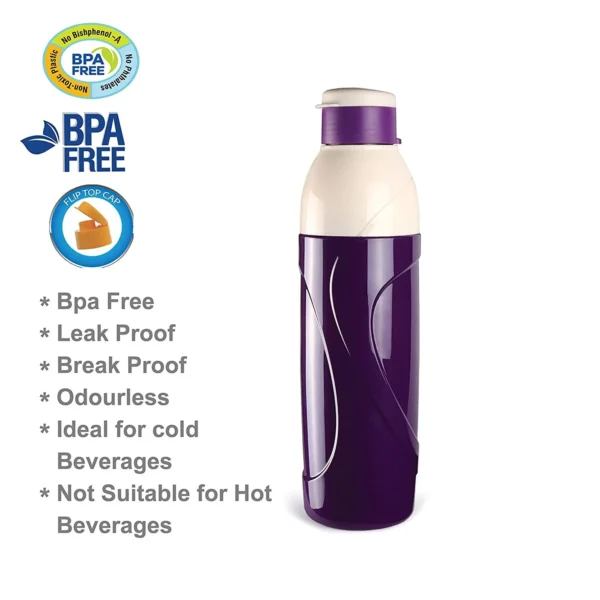 Cello Puro Classic Plastic Insulated Water Bottle - 900ml | Flip Lid | Leak Proof - Image 4