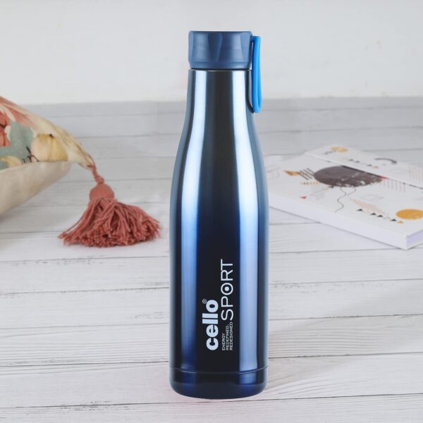 Cello Dazzle Insulated Flask | Hot and Cold Stainless Steel Water Bottle | Double Walled Carry Flask for Travel, Home, Office, School | 800ml | Blue | Inner Copper