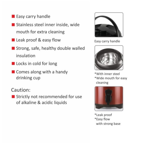 Cello Convoy Plastic Insulated Water Jug 10 Liter | Thermos Jug | Inner Stainless Steel Jug | Leak Proof | BPA Free | Blue - Image 3