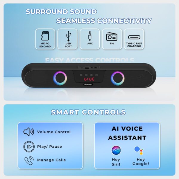 LAPCARE Musi Bar III Dynamic RGB Light Bluetooth Speaker 5.0 Soundbar with 16W RMS with TWS (LSB-603) - Image 4