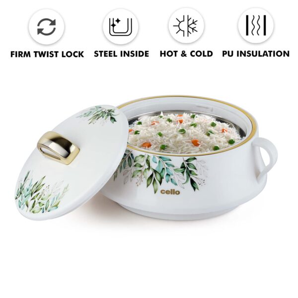 CELLO Midas Insulated Inner Steel Casserole Set of 3 (500ml+1000ml+1500ml) | White | Hot Or Cold | Hot Pot Combo | Leak Proof - Image 5
