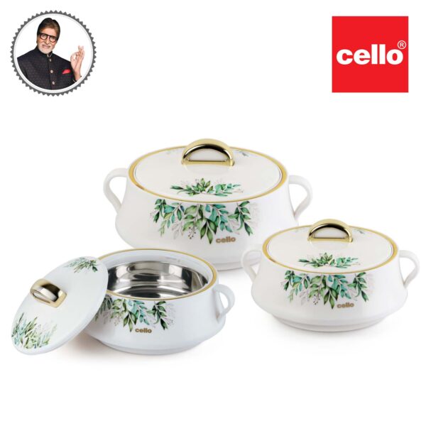 CELLO Midas Insulated Inner Steel Casserole Set of 3 (500ml+1000ml+1500ml) | White | Hot Or Cold | Hot Pot Combo | Leak Proof - Image 4