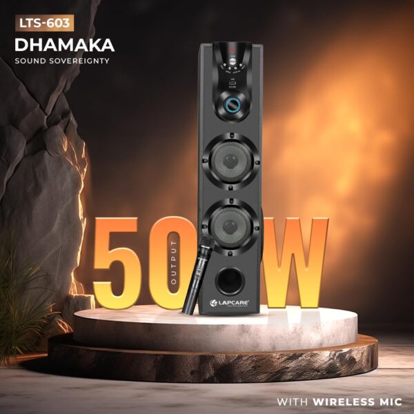 LAPCARE Dhamaka 50W Bluetooth Tower Speakers with Led Digital Display (LTS-603) Extreme Bass | Bt V5.0 |in-Built Fm | USB, Mp3 | Wireless Remote & Wireless Mic (Lts-603) - Black - Image 2