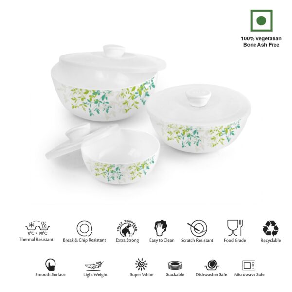 Cello Opalware Royale 3 Pieces Mixing Bowl Set with Lid | White | 500ml, 1000ml, 1500ml - Image 4