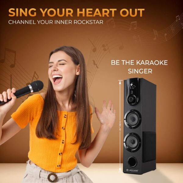 LAPCARE Dhamaka 50W Bluetooth Tower Speakers with Led Digital Display (LTS-603) Extreme Bass | Bt V5.0 |in-Built Fm | USB, Mp3 | Wireless Remote & Wireless Mic (Lts-603) - Black - Image 6