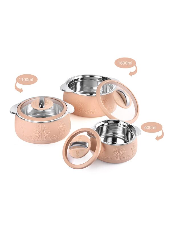 Cello Royale 3 Pieces Stainless Steel Insulated Casserole Set (600+1100+1600ML) | Hot Pot Combo - Image 2