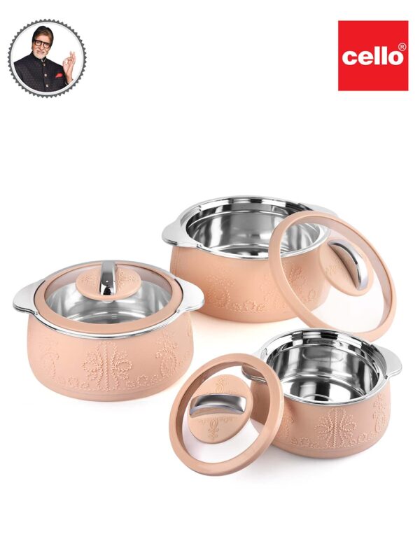 Cello Royale 3 Pieces Stainless Steel Insulated Casserole Set (600+1100+1600ML) | Hot Pot Combo - Image 7