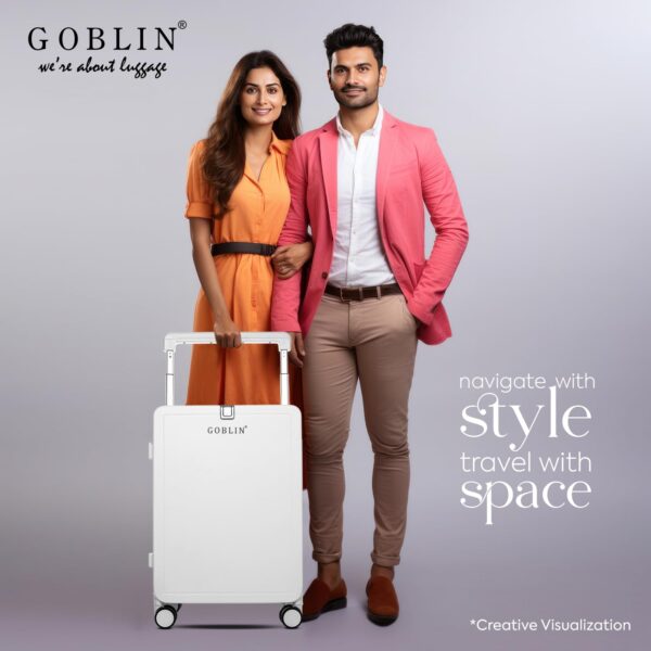 Goblin Steller Cabin Size Trolley Bag for Travel | Hard Sided Luggage Bag For Men Women | TSA Lock, Coffee Mug Stand, Hanger and Silent Wheels | Unisex Travel Bag | PP Material, Scratch Resistant - White - Image 7