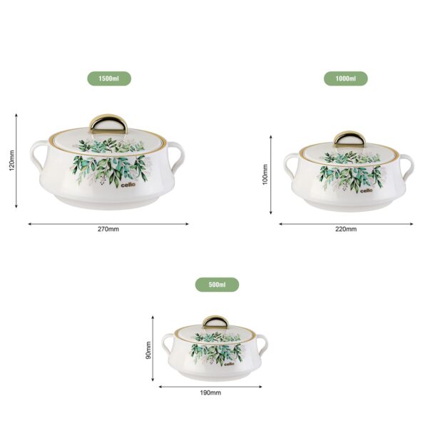 CELLO Midas Insulated Inner Steel Casserole Set of 3 (500ml+1000ml+1500ml) | White | Hot Or Cold | Hot Pot Combo | Leak Proof - Image 2