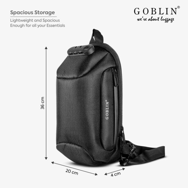 Goblin Tigris Chest Bag | Crossbody Bag For Men and Women | Unisex Shoulder Bag | Travel Bag | Adjustable Shoulder Strap For Boy | Daypack | USB Port and Anti-Theft Number Lock - Image 6