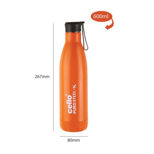 CELLO Puro Steel-X Rover 600ml Water Bottle with Inner Steel and Outer Plastic | Leak Proof Insulated Water Bottle - Image 5
