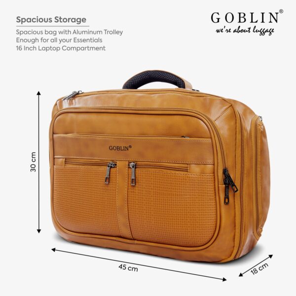 Goblin Arcade Hybrid Plus 24.30 Liter Travel Cum Office Bag with 16 Inch Laptop Compartment, Trolley Duffle Bag, Messenger Bag | Trolley Office Bag With Shoulder Bag For Men and Women | Smooth Wheels, Vegan Leather - 1 Year Warranty (Tang) - Image 3