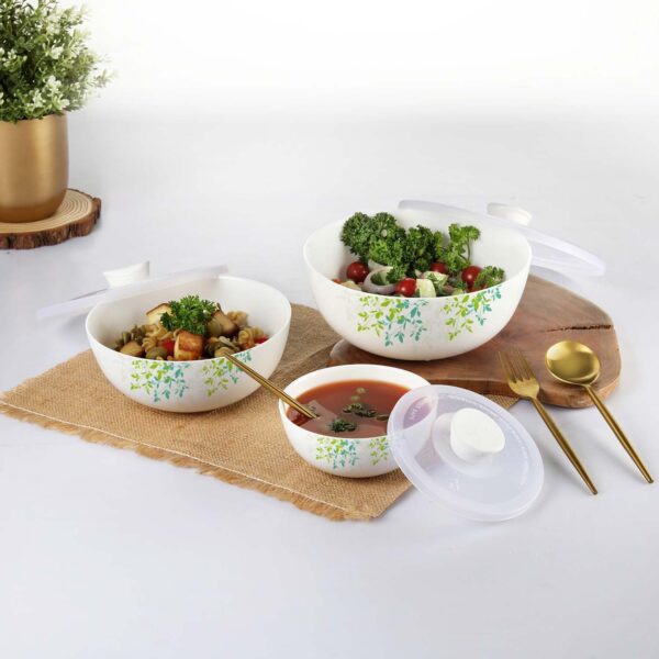 Cello Opalware Royale 3 Pieces Mixing Bowl Set with Lid | White | 500ml, 1000ml, 1500ml - Image 6