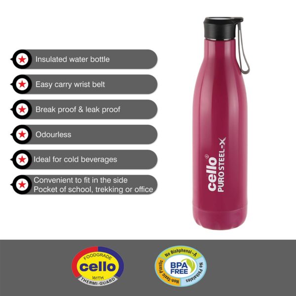 CELLO Puro Steel-X Rover 900ml Water Bottle with Inner Steel and Outer Plastic | Leak Proof Insulated Water Bottle - Image 4