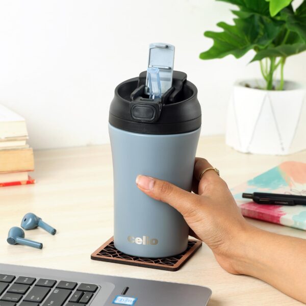 Cello Duro Tuff Stainless Steel Vacuum Insulated Coffee Mate Travel Flask 550ml | Coffee Mug | Hot Or Cold | Leak Proof | Inner Copper Coating