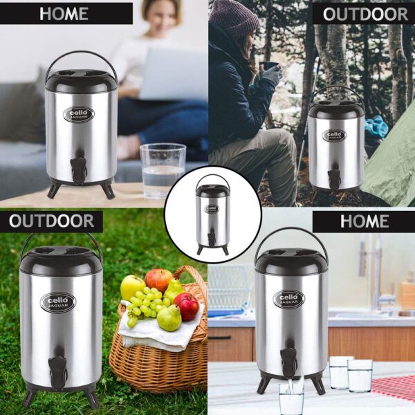Cello Jaguar Stainless Steel Double Walled Water Jug 8000ml | Hot and Cold | Thermos | Leak Proof | Silver - Image 5