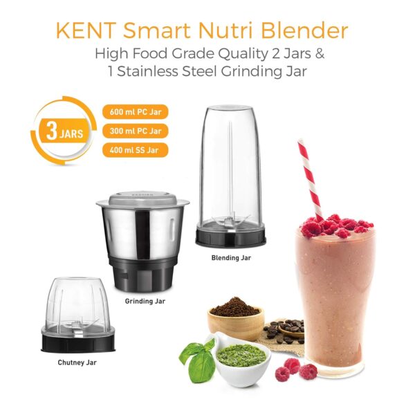 Kent Smart 3 Jar Nutri Blender Machine 450W (16067)	| Electric Juicer Mixer Grinder | White - Image 4
