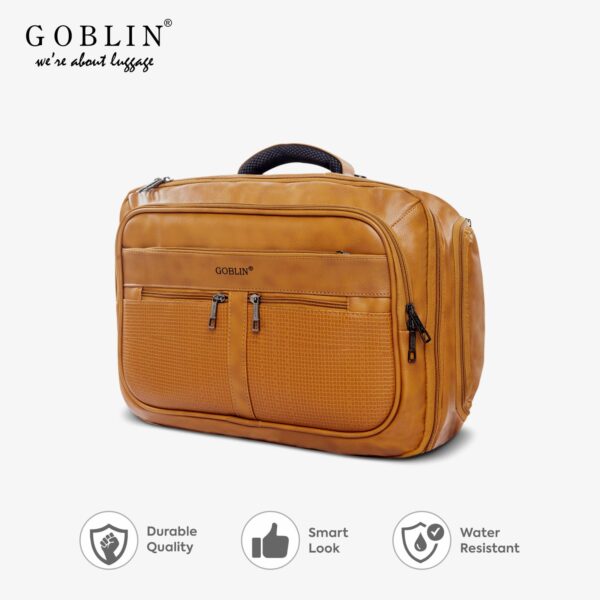 Goblin Arcade Hybrid Plus 24.30 Liter Travel Cum Office Bag with 16 Inch Laptop Compartment, Trolley Duffle Bag, Messenger Bag | Trolley Office Bag With Shoulder Bag For Men and Women | Smooth Wheels, Vegan Leather - 1 Year Warranty (Tang) - Image 8