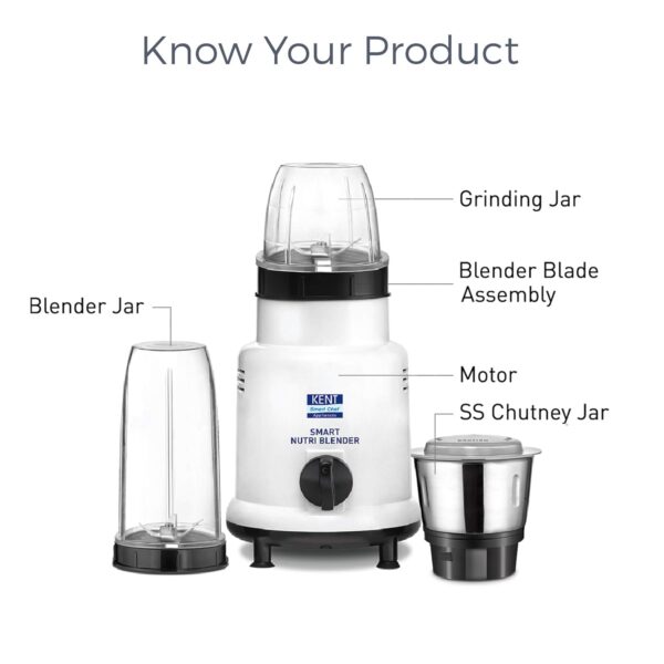 Kent Smart 3 Jar Nutri Blender Machine 450W (16067)	| Electric Juicer Mixer Grinder | White - Image 3