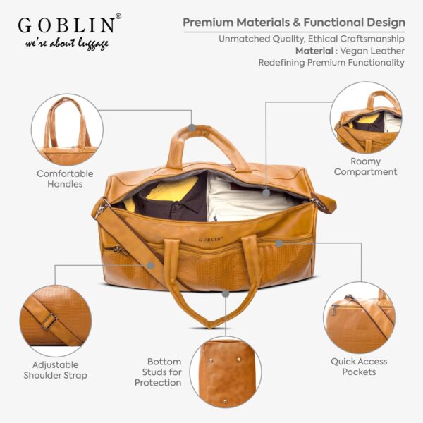 Goblin Arcade Vegan Leather Duffle Bag 28.60 L | Extra Spacious and Adjustable Shoulder Strap, Unisex Travel Bag, Gym Bag Suitable for Men and Women - Tang - Image 3