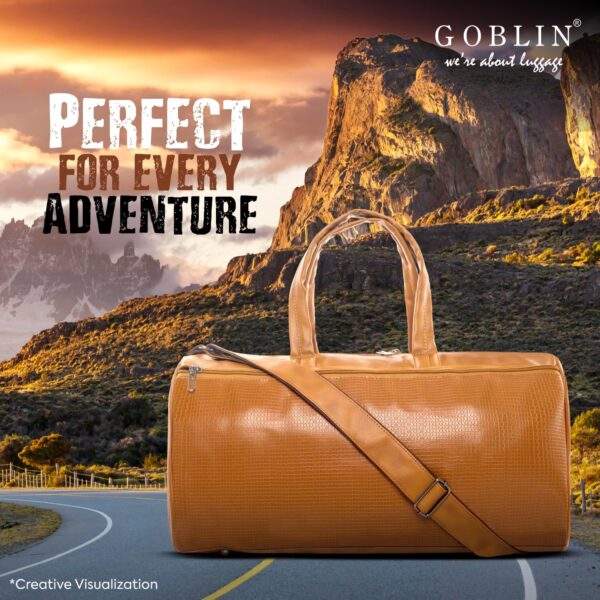 Goblin Arcade Vegan Leather Duffle Bag 28.60 L | Extra Spacious and Adjustable Shoulder Strap, Unisex Travel Bag, Gym Bag Suitable for Men and Women - Tang - Image 6