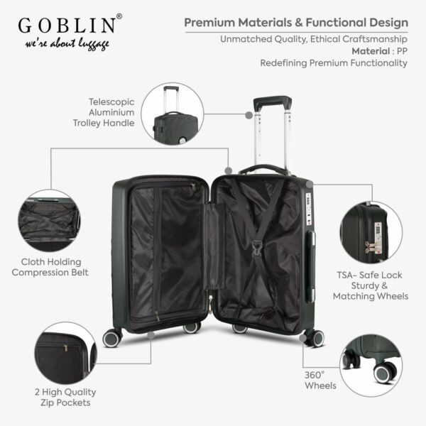 Goblin Hitter Luggage Bag with TSA Lock, Trolley Bags for Travel, Polypropylene Hard Sided 4 Wheels 360 Degree Wheeling Suitcase | 3 Years Warranty | 20 Inch | 55 CM - Image 5