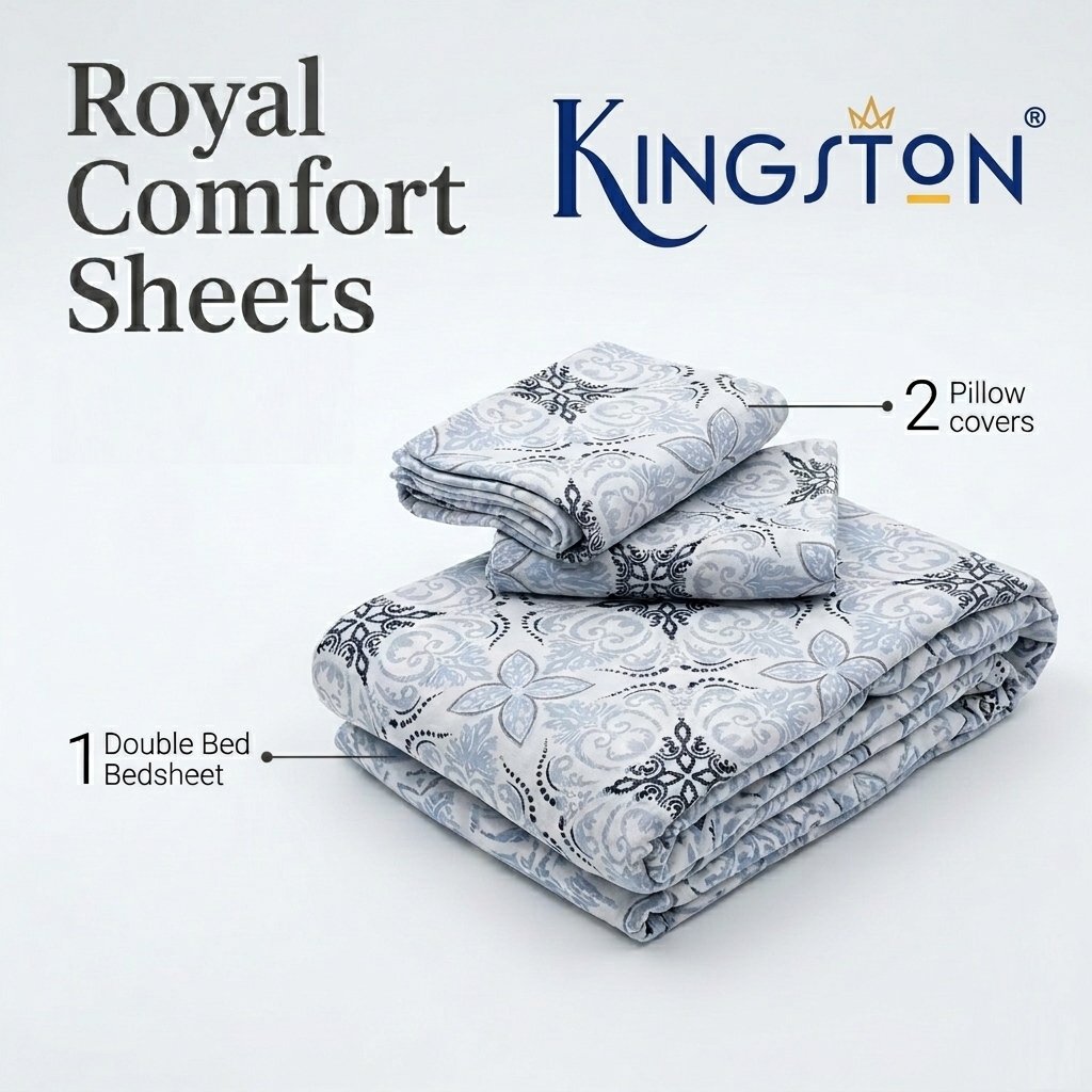 Kingston Amazonite Double Bed Bedsheet With 2 Pillow Covers | Soft & Comfortable | Breathable Fabric | Machine Wash - Image 2