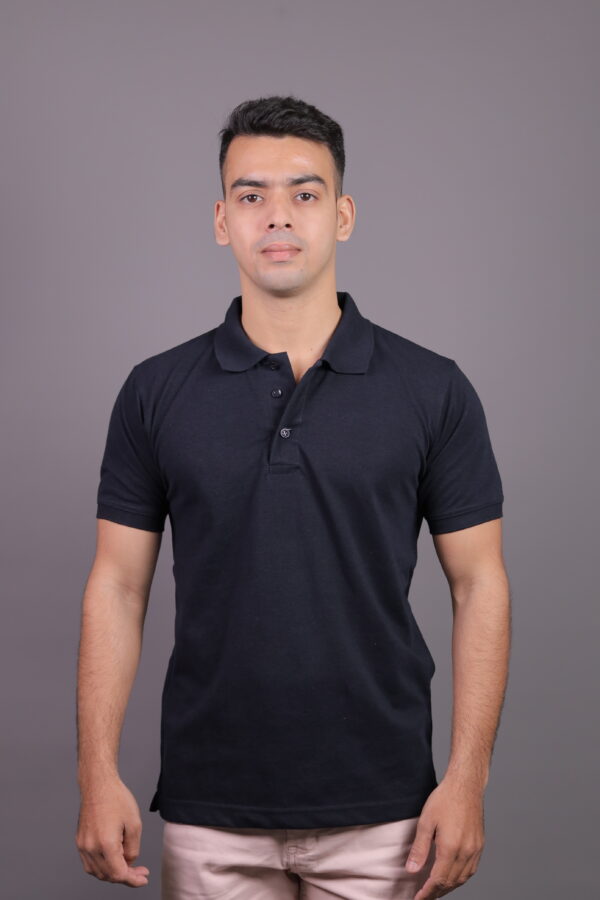 MAFATLAL Classic Basic Plain Polo Neck Tshirt For Mens | Half Sleeve | Solid Cotton Casual Tshirt For Boy | Navy Blue - Image 2
