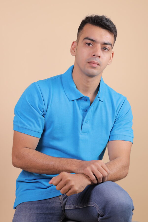 MAFATLAL Classic Basic Plain Polo Neck Tshirt For Mens | Half Sleeve | Solid Cotton Casual Tshirt For Boy | Turquoise Blue