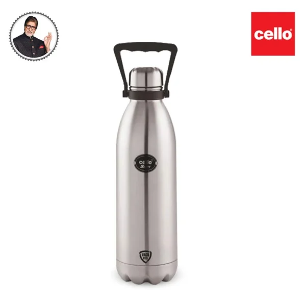 Cello Swift Thermosteel Vacuum Insulated Water Bottle 1500ml, Silver | 24 Hours Hot & Cold | Rust & Leak Proof | Stainless Steel Bottle With Handle