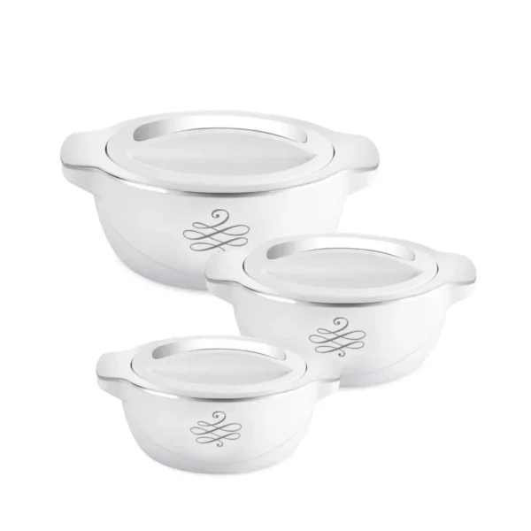 Cello Silvo 3 Pieces Inner Steel Insulated Casserole Set (500ml+1000ml+1500ml) | Hot Pot Combo | Leak Proof | Hot Or Cold