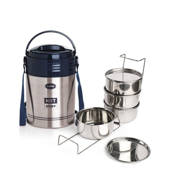 Cello Hot Stuff 4 Stainless Steel Insulated Lunch Box | Leak Proof Tiffin Box | Silver