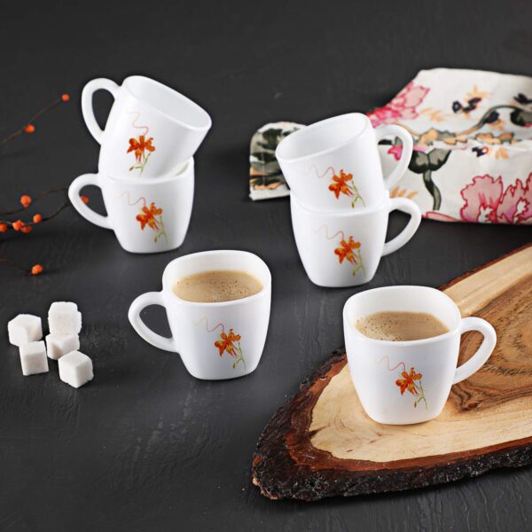 Cello Opalware Vogue 6pcs Tea/Coffee Mug Combo Set - Small (10cl) | White | Microwave Safe, Dishwasher Safe - Image 3