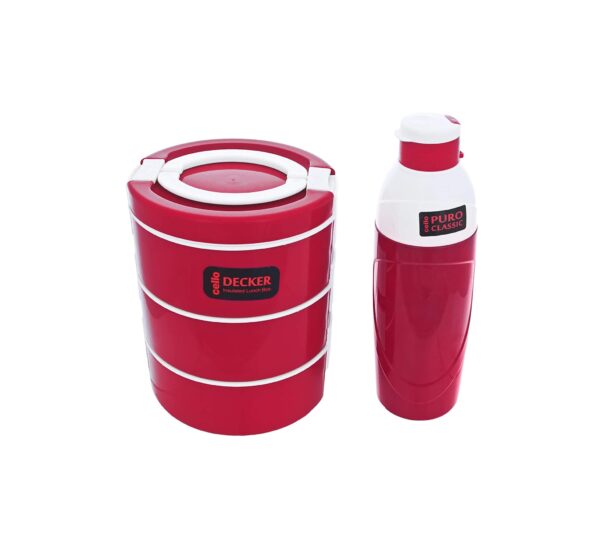 Cello Decker 2 Pieces Lunch Set - Insulated Tiffin & Water Bottle | 3 Layer Leak Proof Tiffin Box