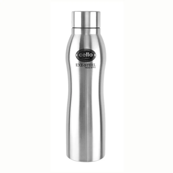 Cello Curvy Stainless Steel Single Walled Water Bottle, 1000ml, 1pc, Silver